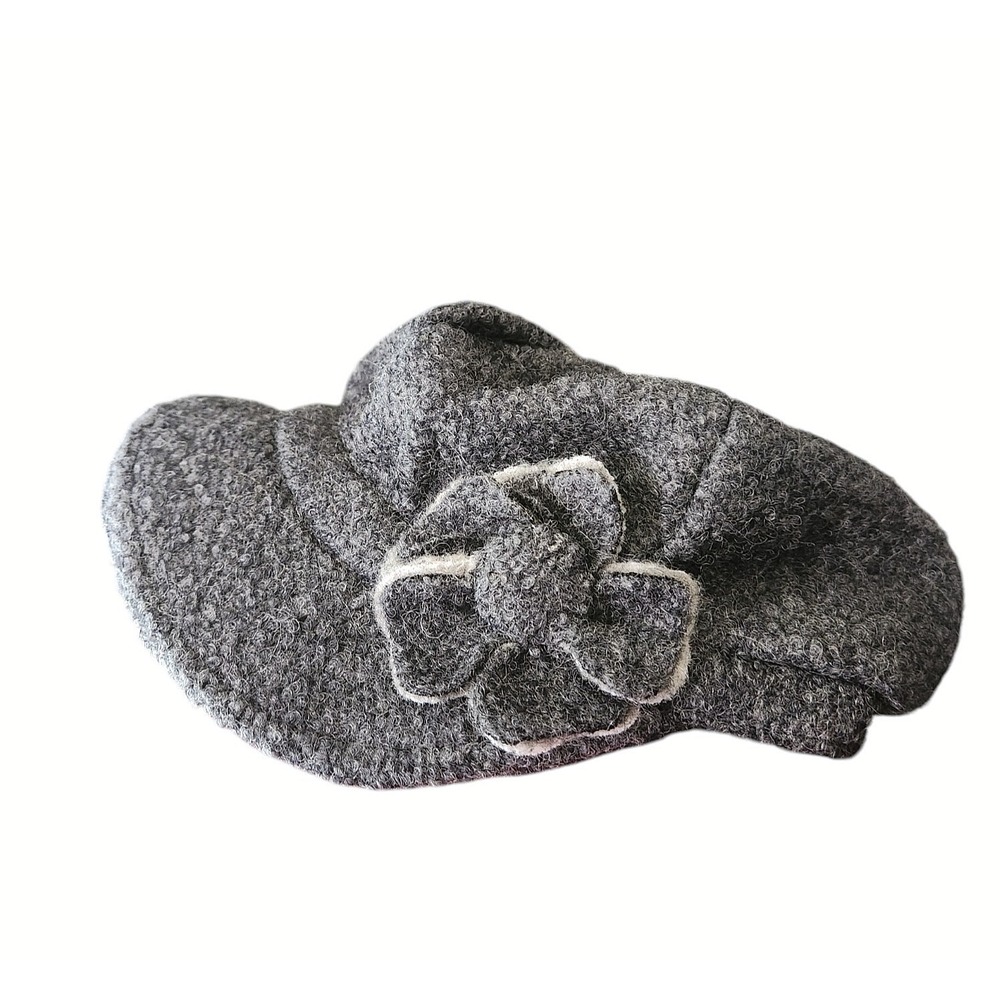Y2k Dahlia Newsboy Cap Women's Chic Flower Hat‎ Gray Wool Blend